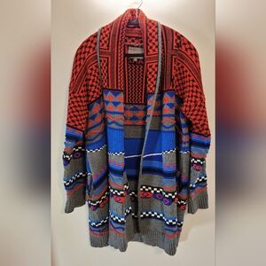 Anz Clothing Red Gray Blue Long Knitwear Cardigan - One Size